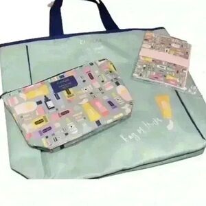 Clinique x Kate Spade Mint Green Tote with Colorful Pouch and Thank You Notes